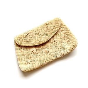 Vintage 40s 50s Beaded White Clutch Bridal Wedding Purse Handbag Bag