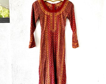 Vintage 70s Indian Imports Boho India Block Print Phool Dress