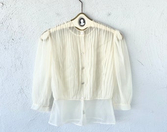 Vintage 40s 50s Sheer Shirt Nylon Peplum Top