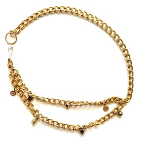 Vintage 60s 70s Gold Chain Charm Belt 1960s 1970s Dice Windmill Whistle Nautical Accessory