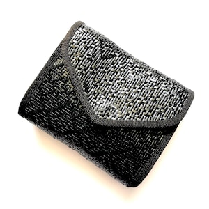 Vintage 70s Italian Woven Straw Bag 1970s Black Clutch Shiny Shoulder Purse