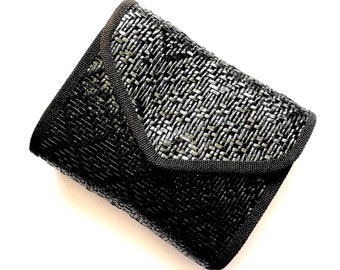 Vintage 70s Italian Woven Straw Bag 1970s Black Clutch Shiny Shoulder Purse