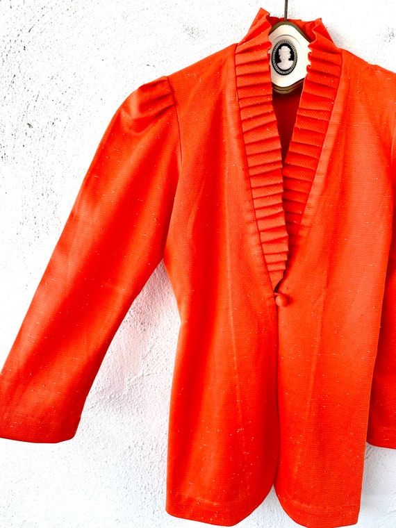 Vintage 70s Victorian Revival Orange Jacket Ruffl… - image 2