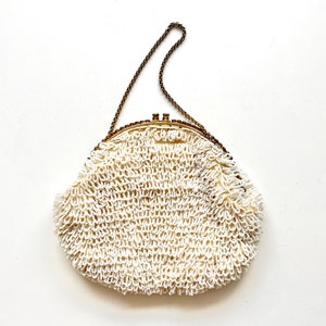 Vintage 40er 50er Perlen Fransen Weiß Hochzeit Clutch Handtasche // Strass Brauttasche Brauttasche