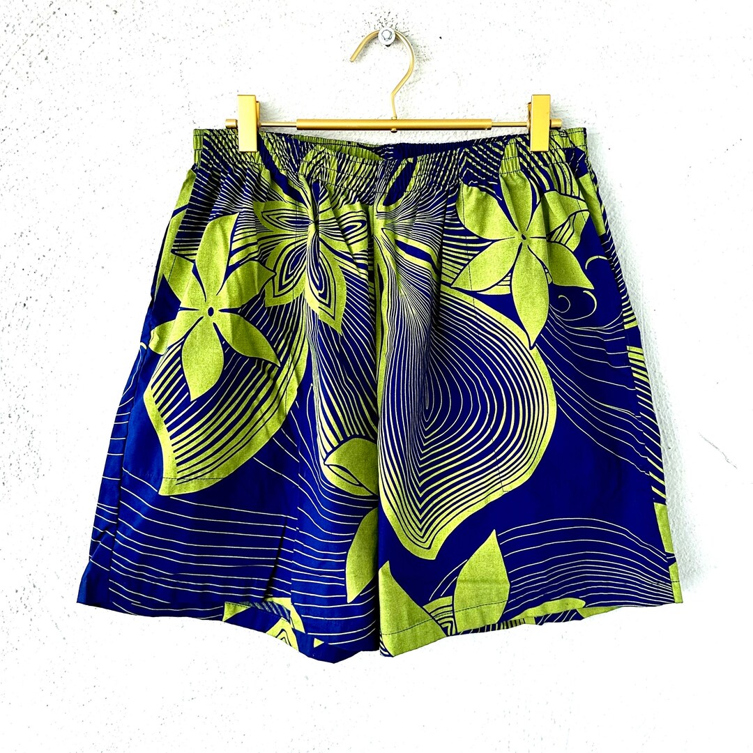 Vintage 90s Hawaiian Shorts Blue Hawaii Psychedelic Floral High Waisted
