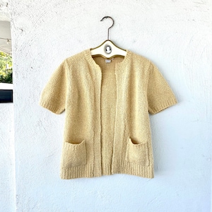 Vintage 60s Liberty House Hawaii Knit Cardigan White or Beige Open Concept Sweater