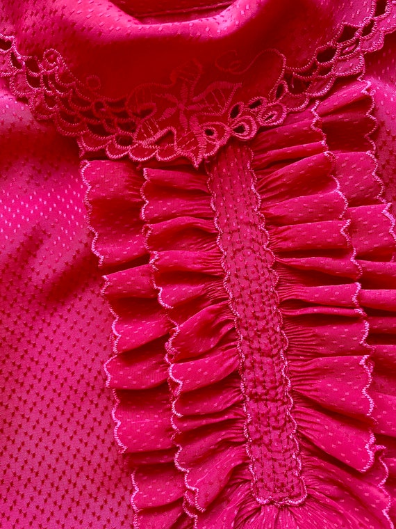 Vintage 80s Embroidered Lace Pink Blouse Shirt Hi… - image 3