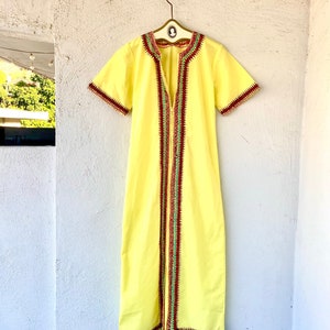 Vintage 70s Embroidered Boho Floral Striped Caftan // 1970s Hippie Kaftan