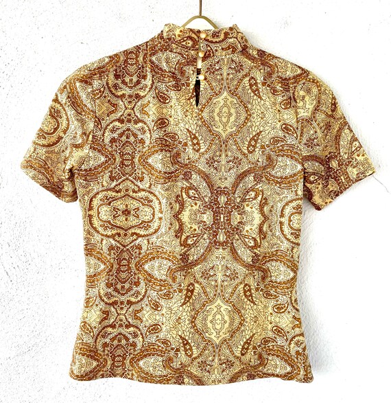 Vintage 90s does 70s Disco Boho Metallic Gold Pai… - image 5