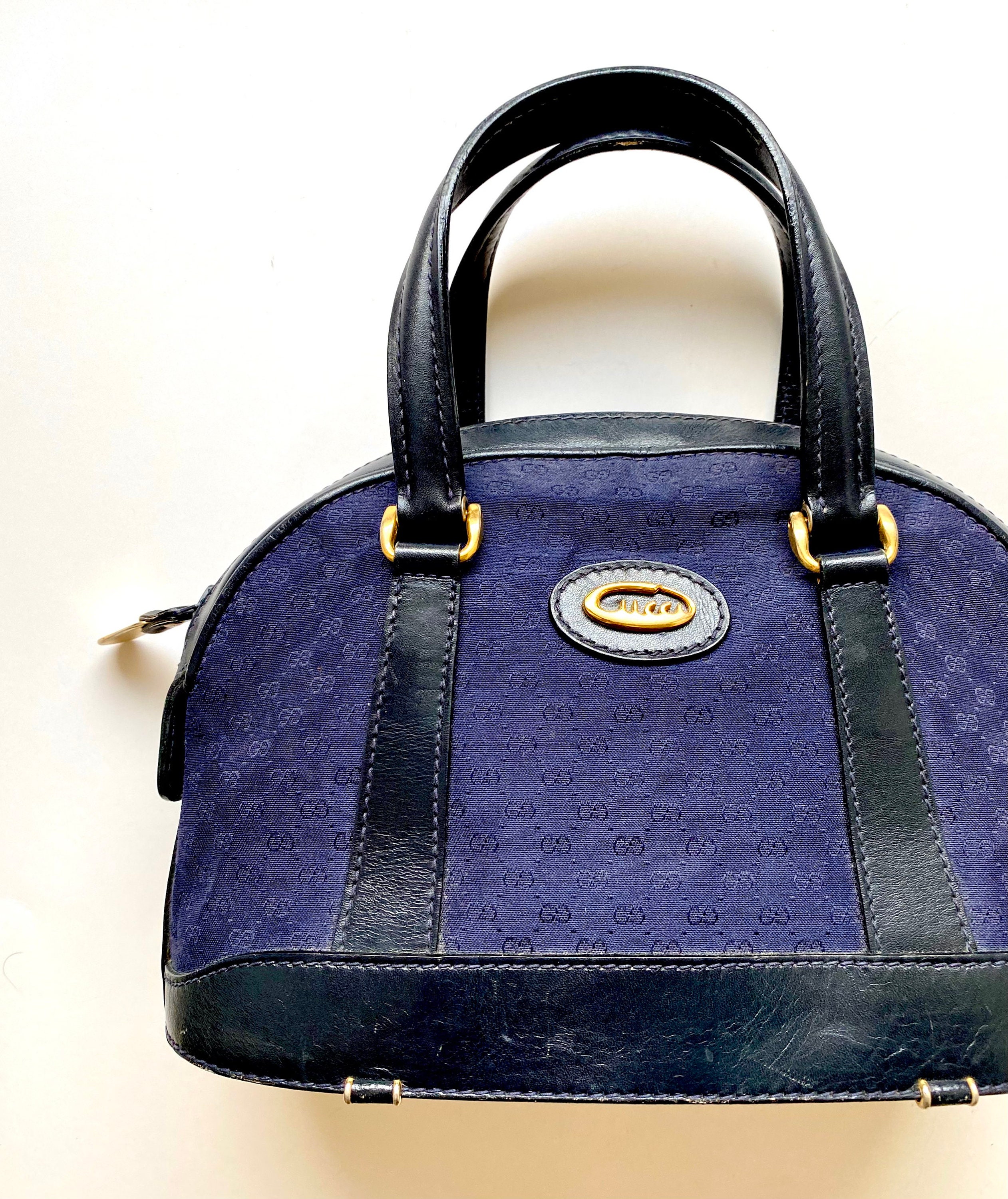 Vintage 60s 70s Gucci GG Logo Bag Satchel 1960s 1970s Top Handle
