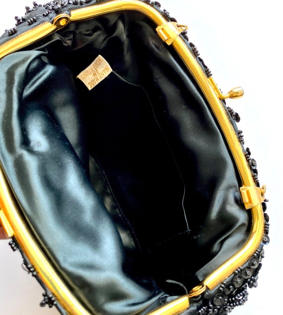 Vintage 50s Beaded Sequin Clutch // Black Gold Rh… - image 6