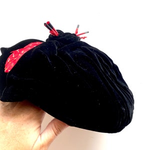 Vintage 30s 40s Velvet Avant Garde Red Feather Hat
