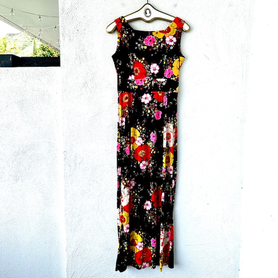 Vintage 60s 70s Hawaiian Bright Floral Dress 1960… - image 1