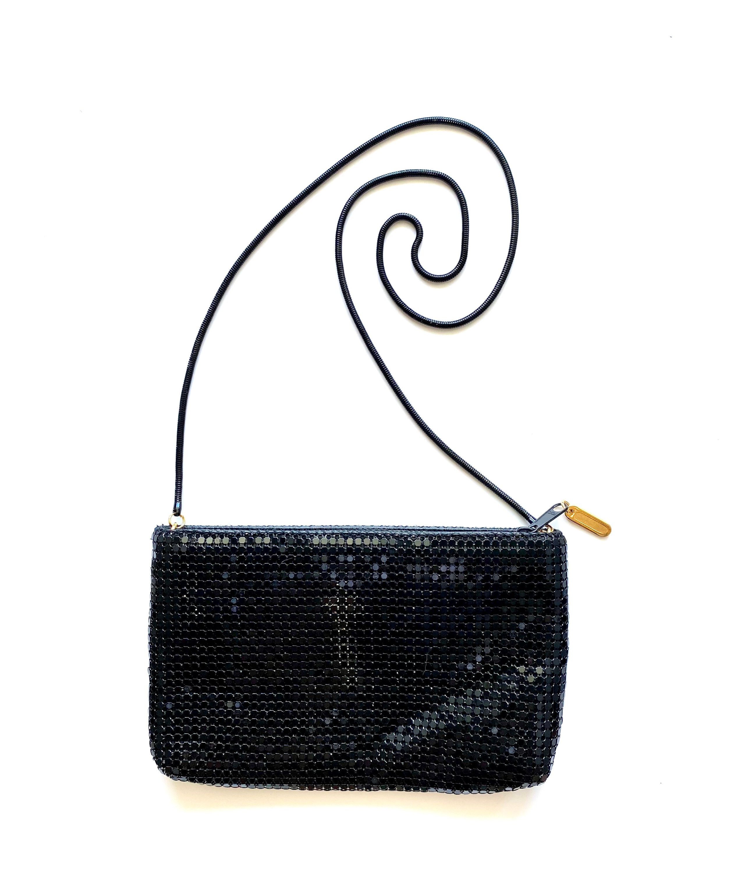 Vintage Whiting and Davis Style Purse // Metallic Mesh Black