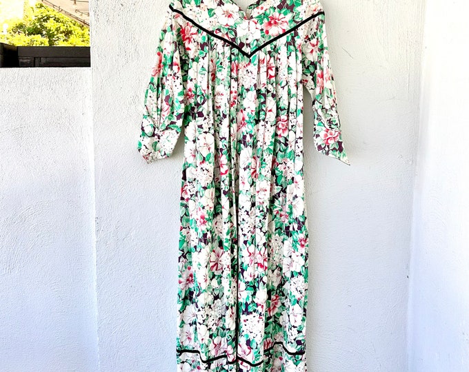 Vintage Hawaiian Muumuu Midi Dress Size Large Yellow Banana Leaf Blue ...