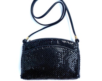 Vintage Whiting and Davis Metallic Mesh Shoulder Bag - 80s Black Purse