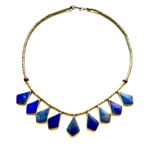 Vintage Lapis Lazuli Tribal Silver Necklace Afghan Ethnic Jewelry