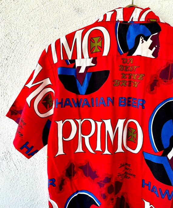 Vintage 70s Primo Beer Hawaiian Aloha Shirt Hawaii Barkcloth 