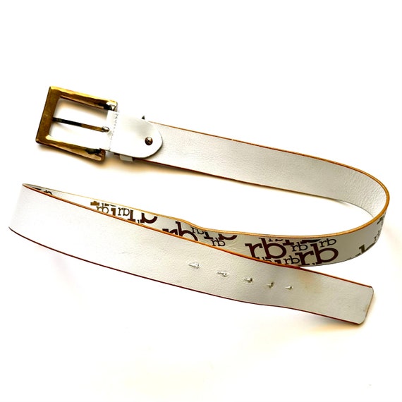 Vintage Roccobarocco White Leather Belt Gold Squa… - image 9