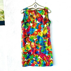 Vintage 60s 70s Butterfly Dress 1960s 1970s Bright Rainbow Hawaii Shortie Muumuu Caftan