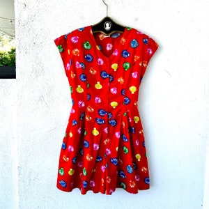 Vintage 1980 1990s Seashell Romper Red One Piece Dress