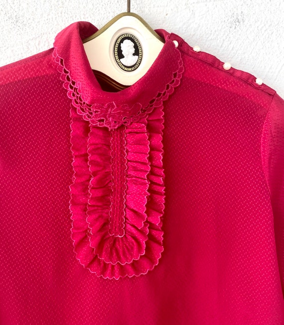 Vintage 80s Embroidered Lace Pink Blouse Shirt Hi… - image 4