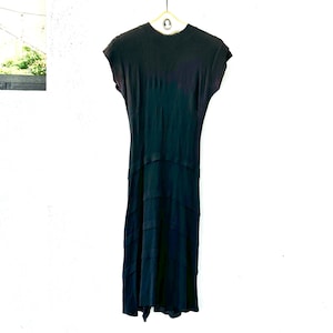 Vintage 1930s 1940s Tiered Dress Black Strong Shoulder Gown with Train