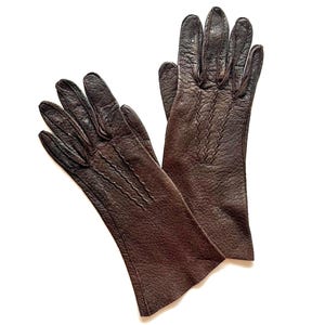 Vintage Peccary Auto Handschuhe Damen Leder 1940er 1950 Braun Handgenähte Handschuhe