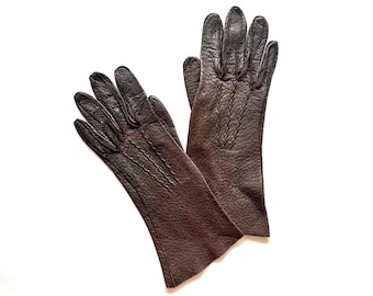 Vintage Peccary Auto Handschuhe Damen Leder 1940er 1950 Braun Handgenähte Handschuhe