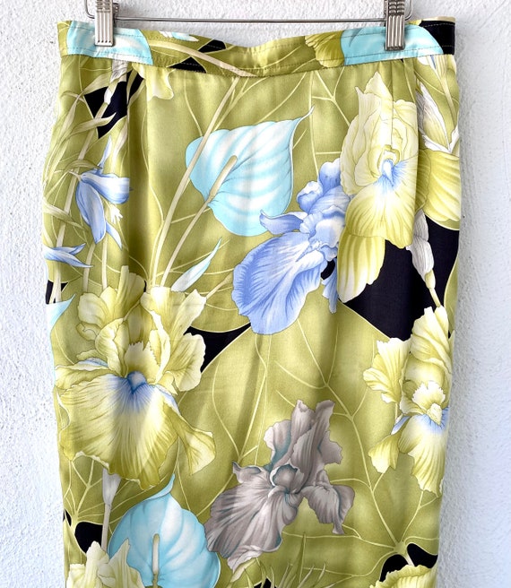 Vintage Hawaiian Silk Skirt 90s 60s Hawaii Floral… - image 3