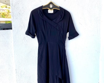Vintage 1940s Paul Sachs Asymmetrical Black Dress