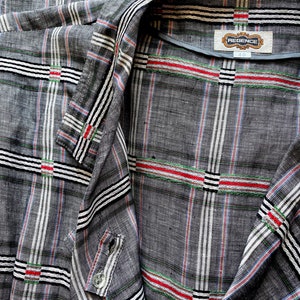 Vintage Japanese Linen Plaid Double Breasted Dress Menswear Shirtdress image 8