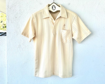 Vintage 70er Jahre Tiki Hawaii Hemd mit Kragen Aloha 1970s Besticktes Hawaii Strickpolo Top