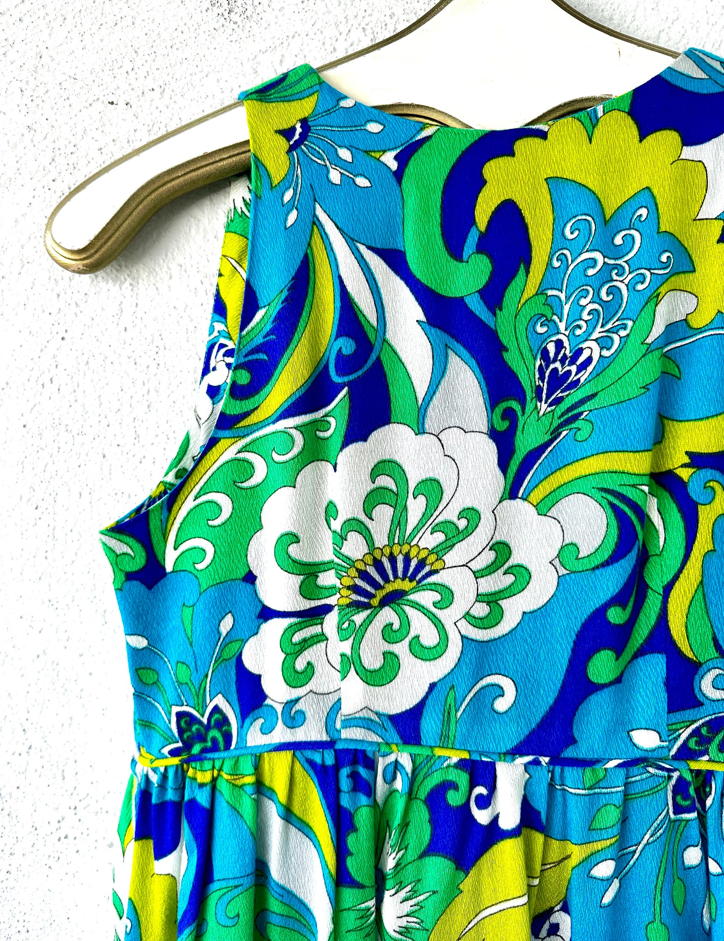 Vintage 60s 70s Hawaiian Bright Bold Floral Dress 1960s 1970s Hawaii ...