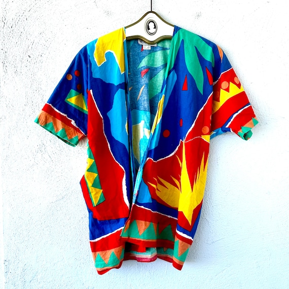 Vintage 90s Batik Shirt Dress Boho Tunic  Geometr… - image 1