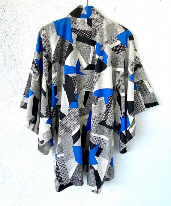 Vintage 70s Japanese Kimono Abstract Geometric Ca… - image 4