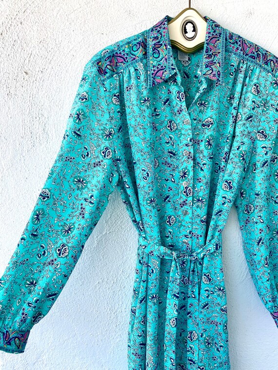 Vintage 70s Shirtdress 1970s Boho Paisley Collare… - image 8