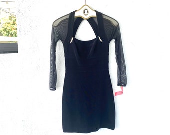 Vintage Tadashi Black Mesh Dress Banded Bodycon Dress