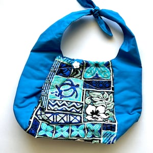 Vintage Hawaiian Floral Bag Blue Hawaii Quilted Handbag Purse