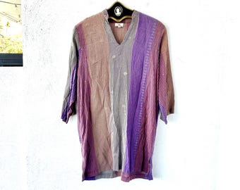 Vintage jaren 90, jaren 70 Indiase gestreepte tuniektop: metallic goud boho-shirt
