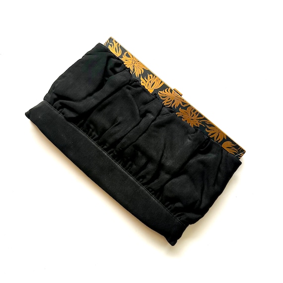 Vintage 1940s 1950s Gold Floral Black Handbag Clu… - image 2