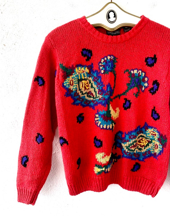 90s jacquard paris knit sweater France製 90s jacquard Paris knit sweater, made in France