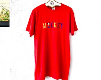 Vestido estilo camiseta vintage de Mickey Mouse bordado de los años 90