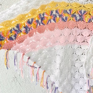 Vintage Crochet Pastel Rainbow Boho Swimsuit Cape Poncho Coverup // White Knit Shawl Wrap Skirt image 4