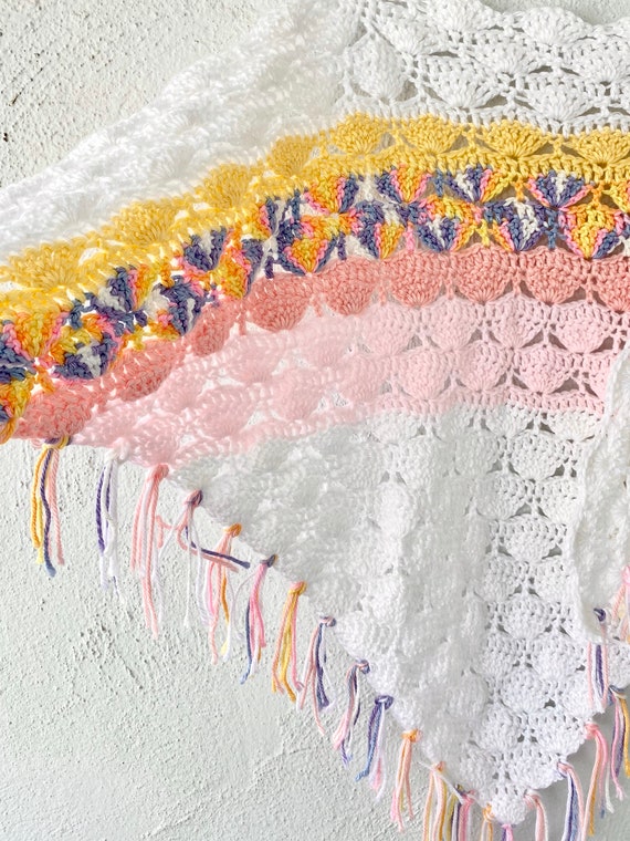 Vintage Crochet Pastel Rainbow Boho Swimsuit Cape… - image 4