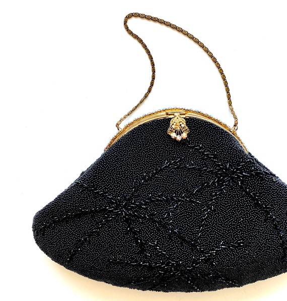 Vintage 40s 50s Beaded Rhinestone Top Handle Bag … - image 2