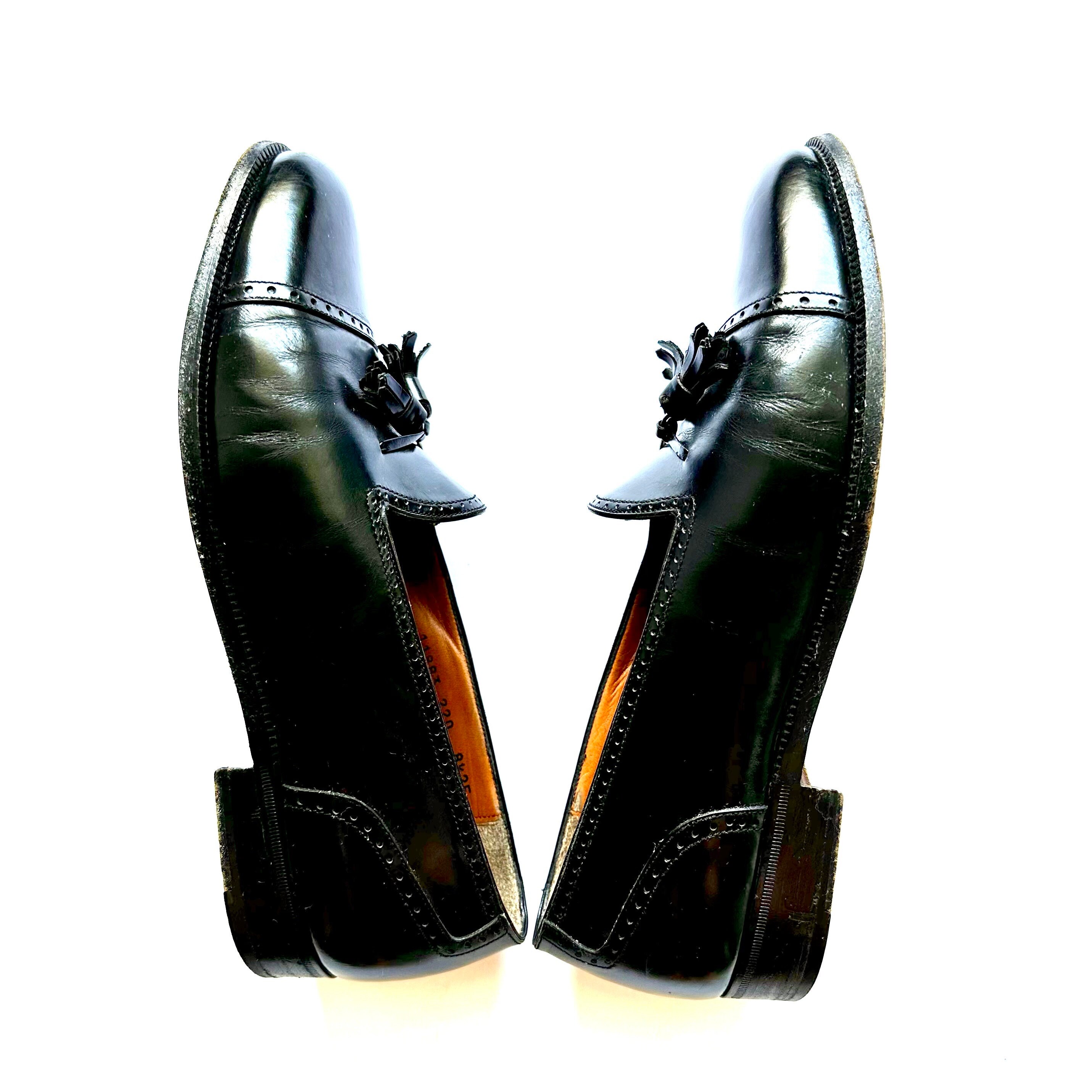 Vintage Salvatore Ferragamo Tassel Loafers // Black Leather 