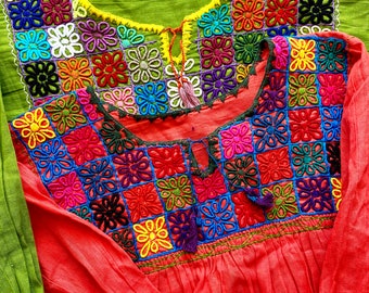 Vintage Indiase boho hippie geborduurd shirt gaas bloemen swing top mama en ik
