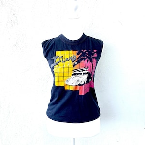 Vintage 70s 80s Hawaiian Tshirt Volkswagen Bug Surfboard Sleeveless Shirt Tank Top