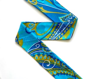 Vintage 60s 70s Sally Gee Paisley Scarf // Blue Green Hair Accessory